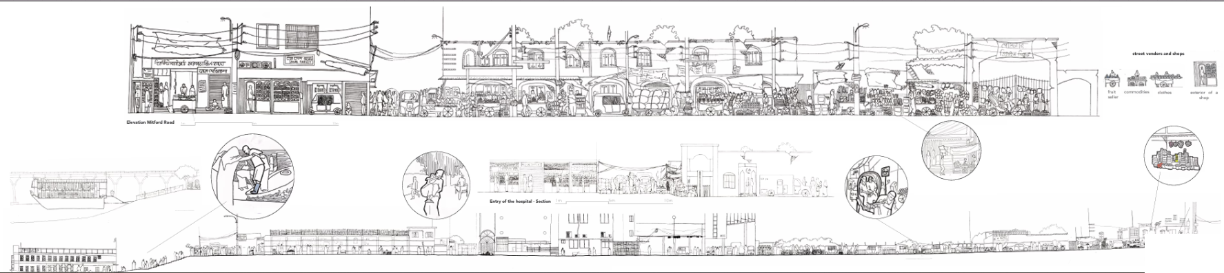 Elevation and section drawings of Mitford Road, workshop panel