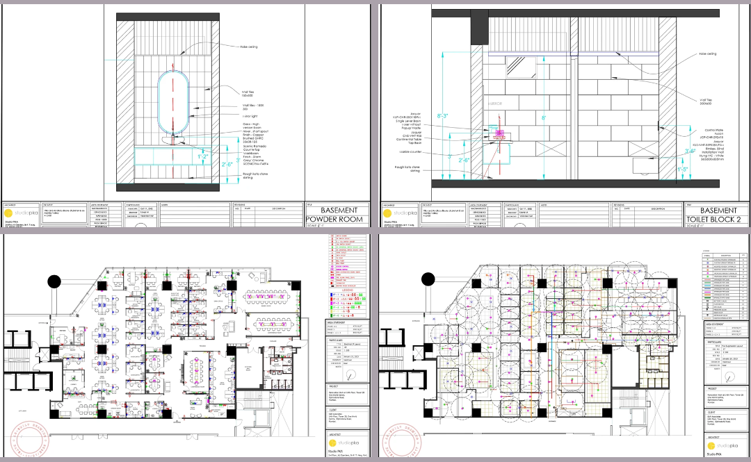 Working drawings for basement powder room and toilet block