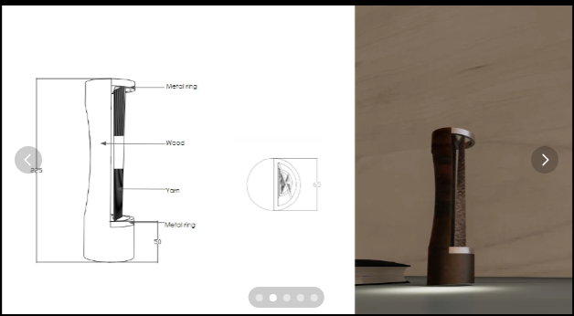 Technical section drawing of the totem beside a render